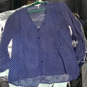 Kiara blouse button up navy white polka dots